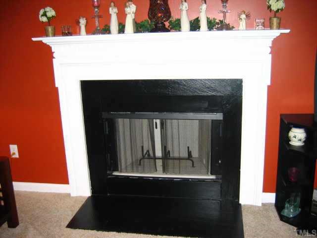 Close up of wood burning fireplace
