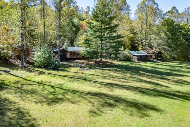 a view of a lush green hillside and houses