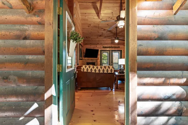 a view of an outside dining space with furniture