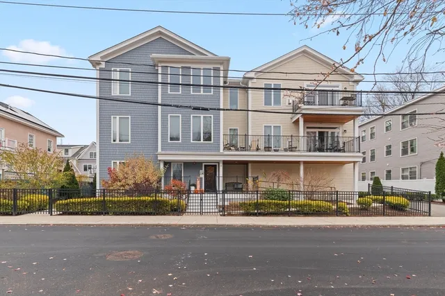 front view of a building with a street