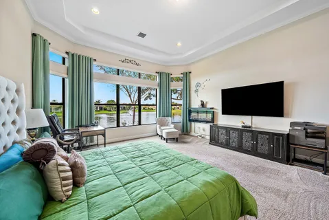 a bedroom with a bed and a flat screen television