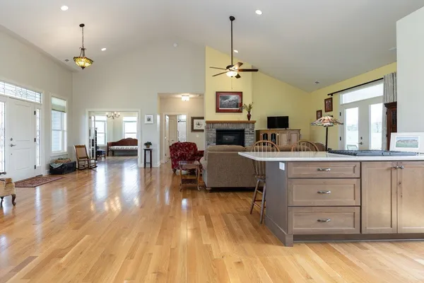 a room with cabinets and wooden floor