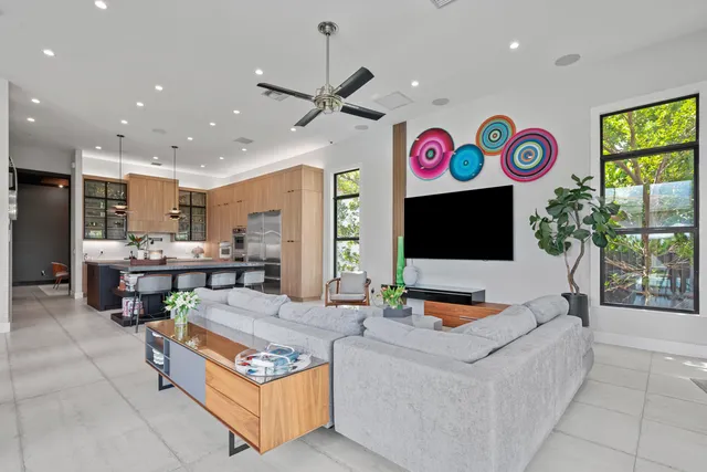 a view of an outdoor dining space with furniture