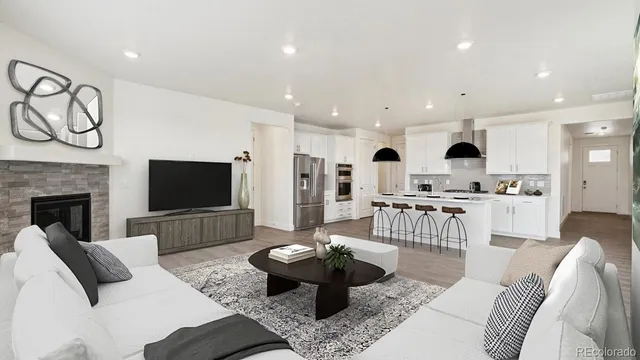 a view of a swimming pool with seating space