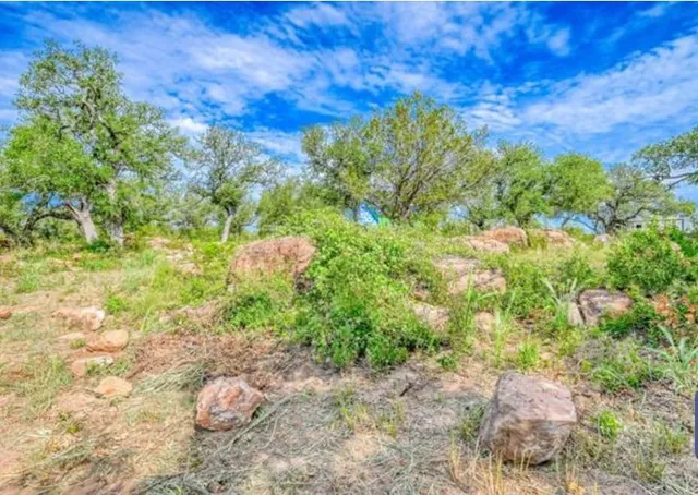 a view of a lake with a yard