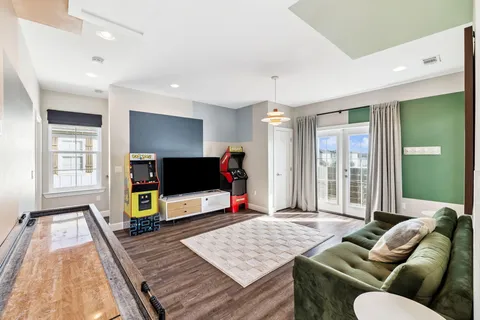 a view of balcony with furniture