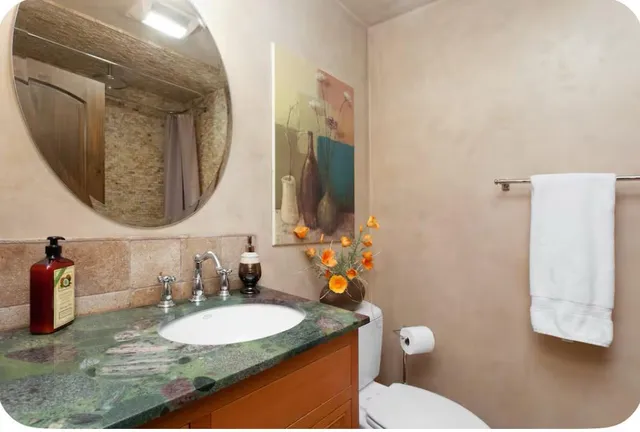 a bathroom with a bathtub