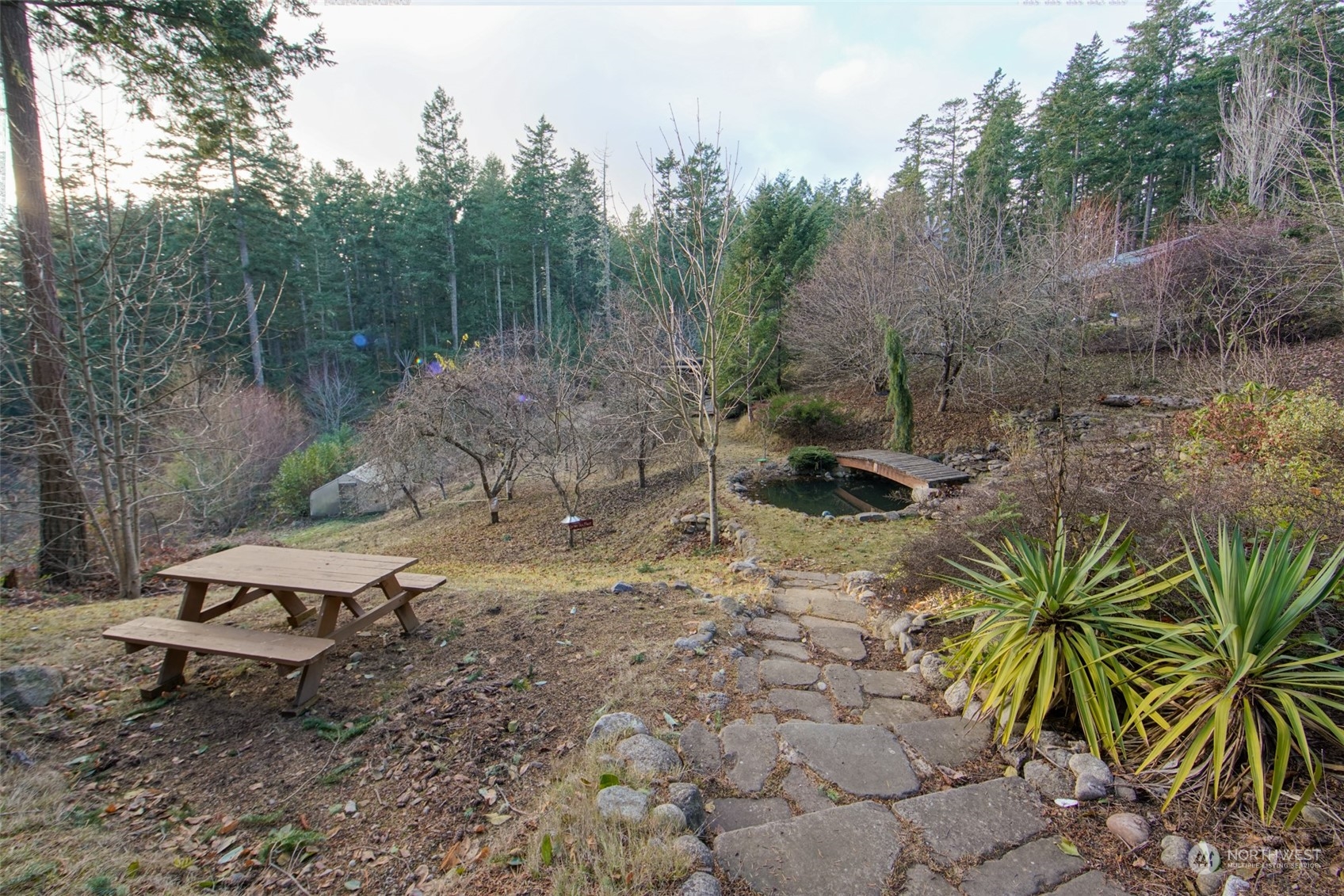 549 White Beach Road Orcas Island, WA 98280 - Photo 36 of 38 a view of a backyard with plants and trees