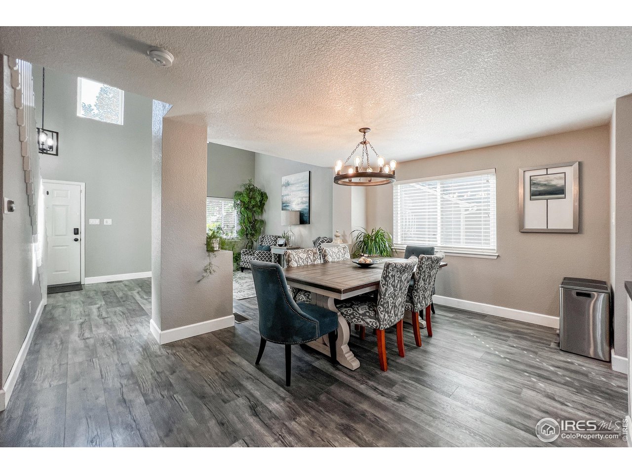 7982 Liley Avenue Frederick, CO 80530 - Photo 6 of 40 An elegant and modern chandelier hangs gracefully over the dining area.