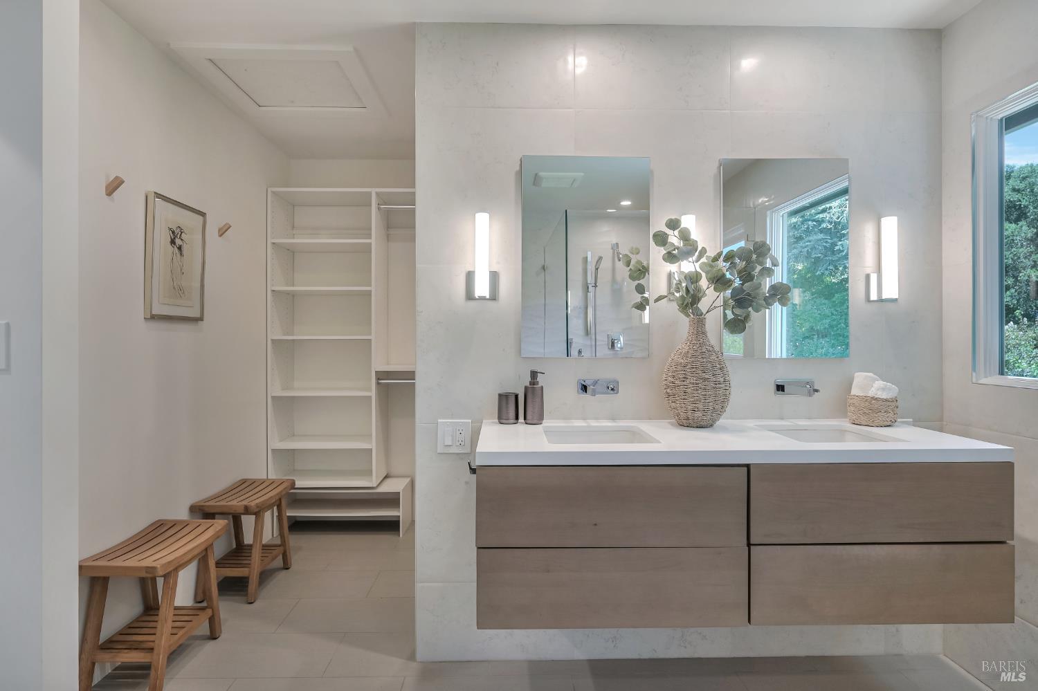130 C Street San Rafael, CA 94901 - Photo 21 of 33 Each vanity mirror has electrical sockets inside, drawers too.