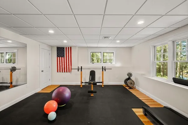 a room with gym equipment