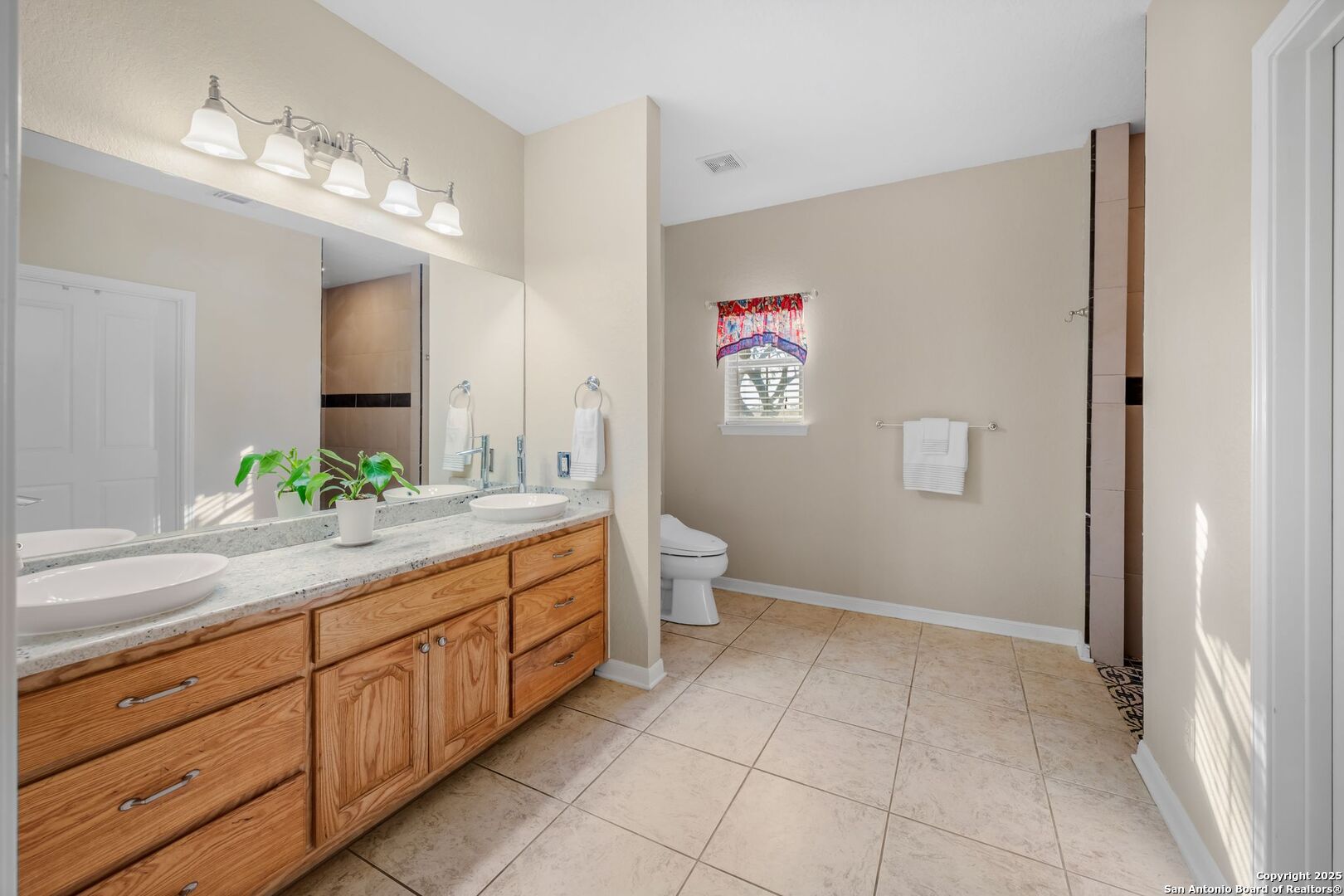 765 Highway 1604 Loop St. Hedwig, TX 78101 - Photo 24 of 50 a spacious bathroom with a granite countertop sink a toilet and a mirror