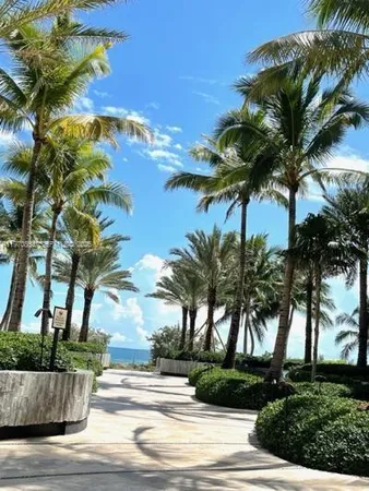 a view of a yard with palm trees