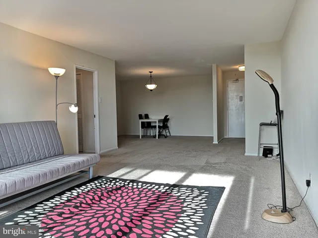 a living room with furniture and a rug