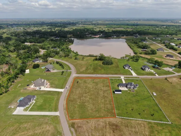 an aerial view of a pool