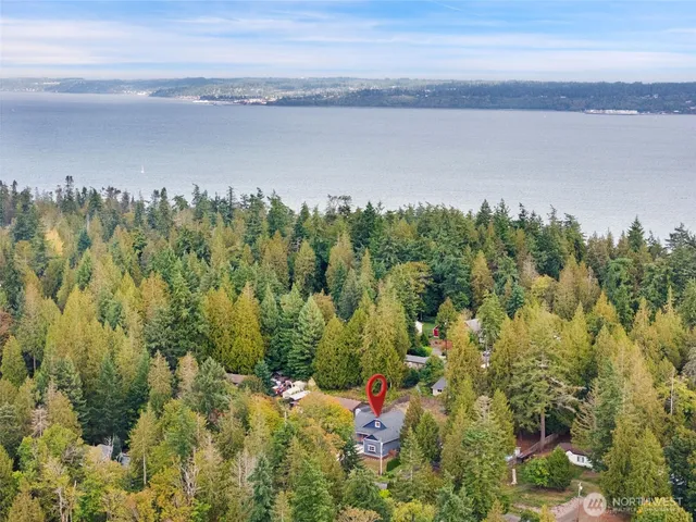 a view of a lake with a mountain in the background