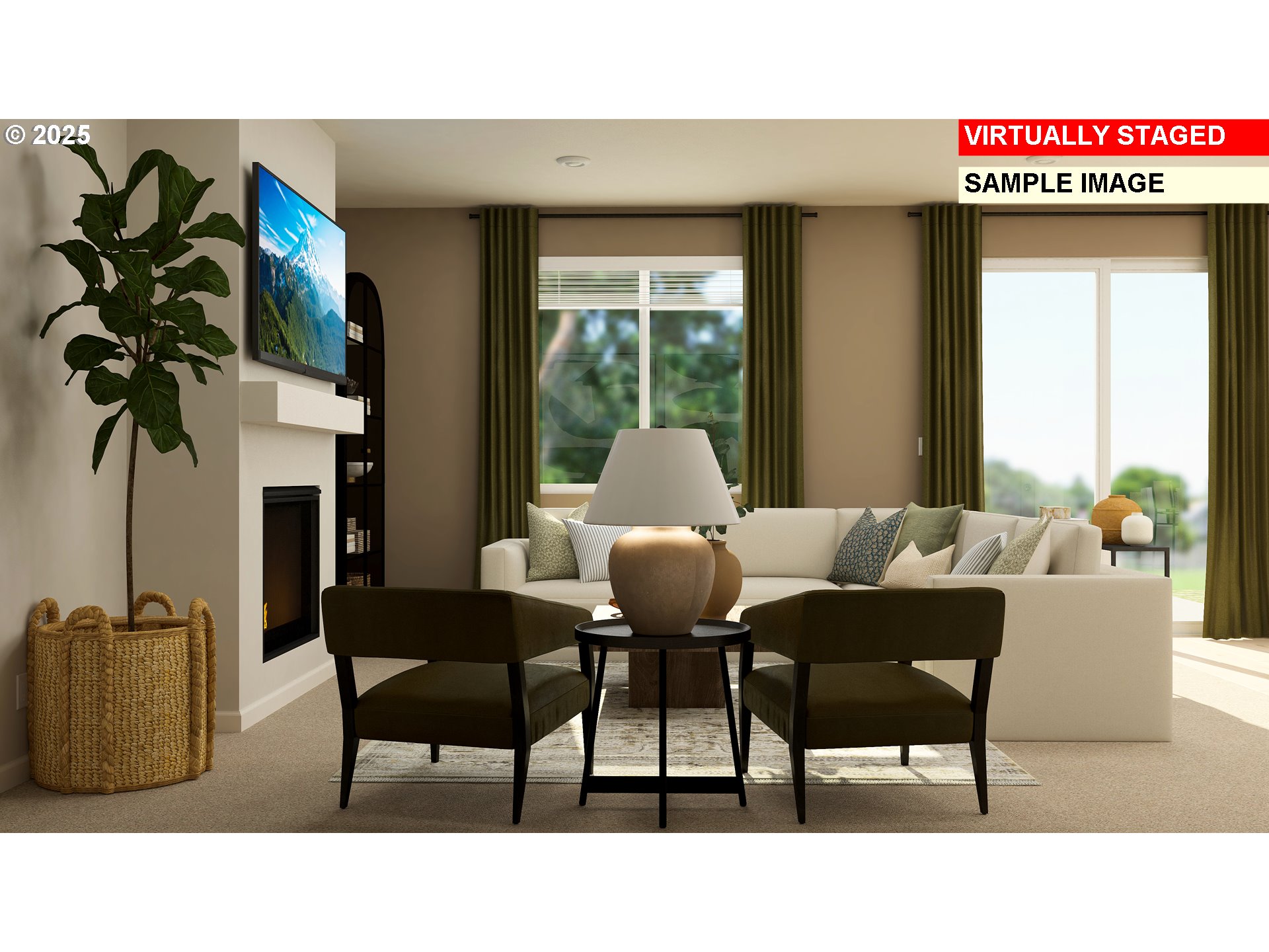 33340 Southwest Rokin Way Scappoose, OR 97056 - Photo 8 of 26 a living room with furniture potted plant and a fireplace