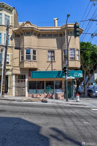 a front view of a building with street