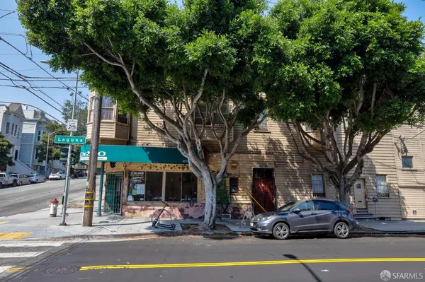a view of a building with street view
