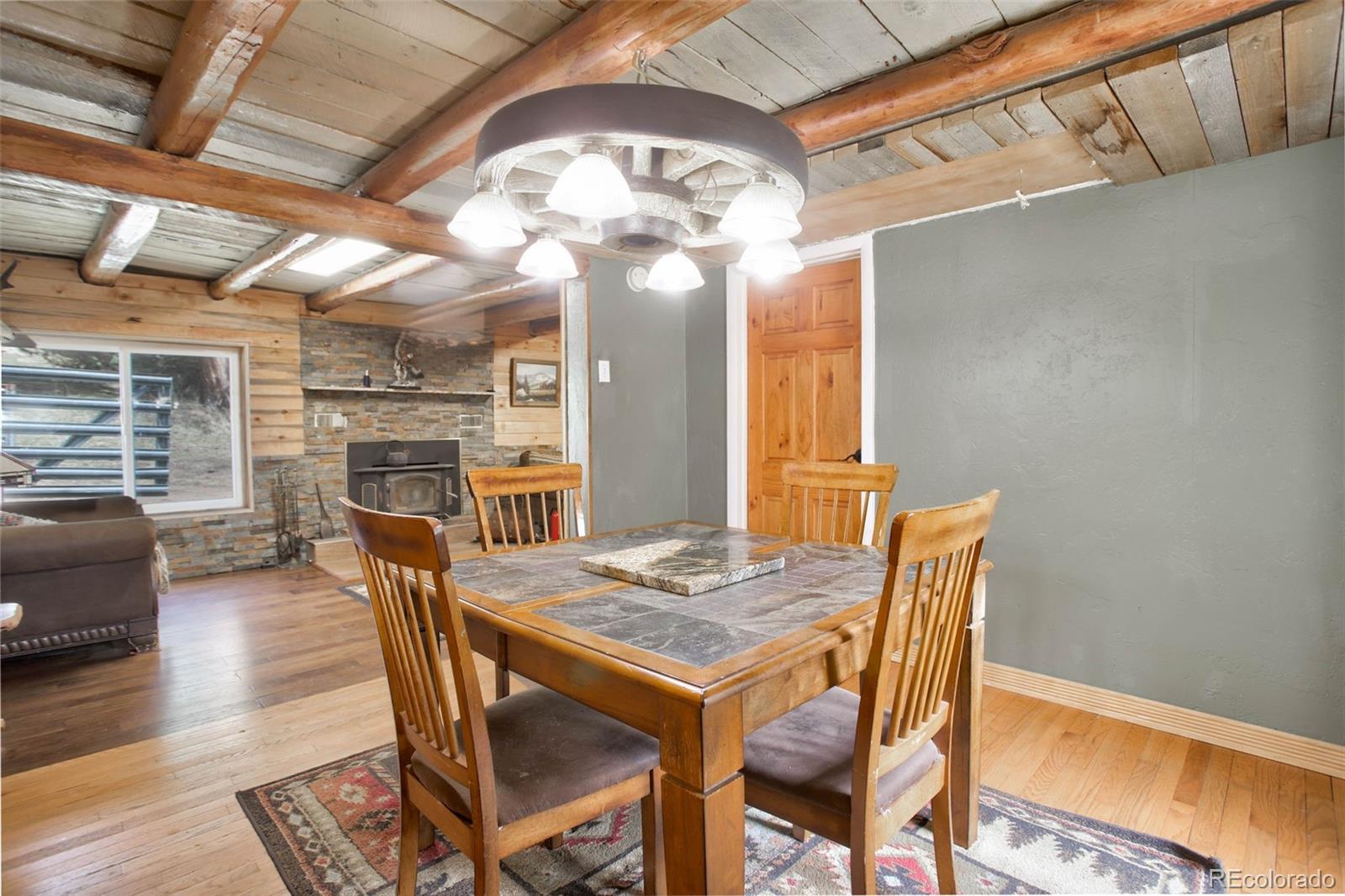 9399 Granzella Road Morrison, CO 80465 - Photo 17 of 41 a view of a dining room with furniture and wooden floor