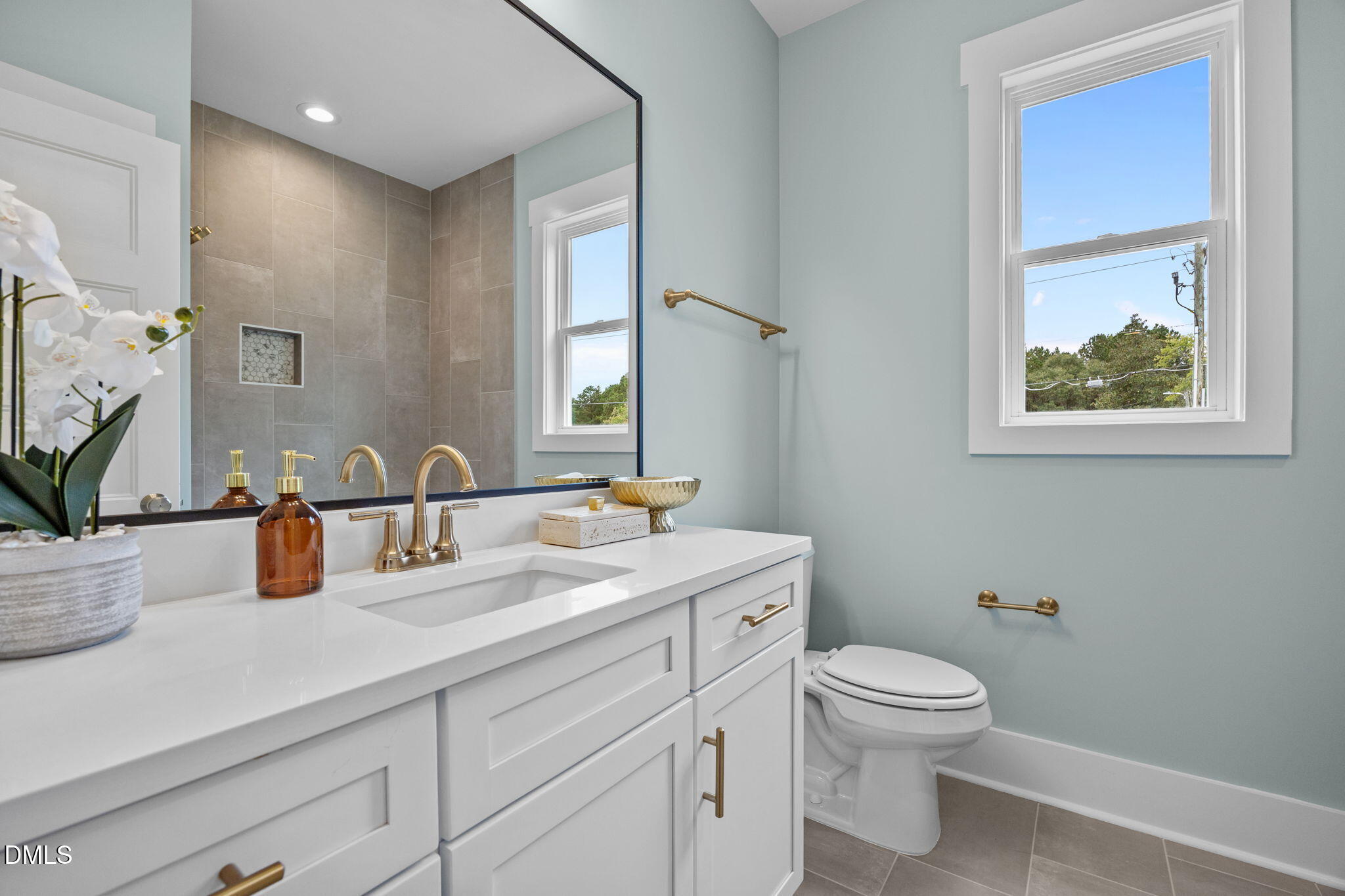 10 Carnation Road Youngsville, NC 27596 - Photo 23 of 44 a bathroom with a toilet sink and mirror