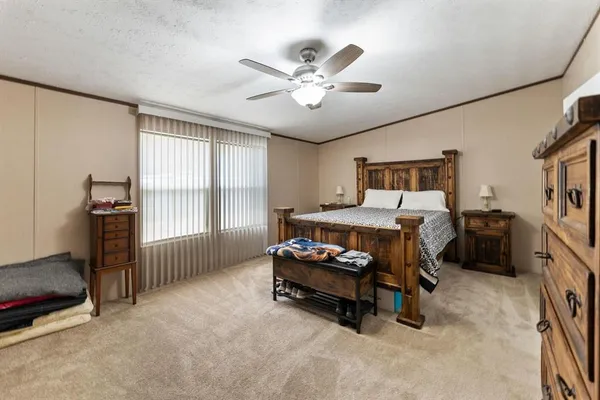 a bedroom with furniture and a window
