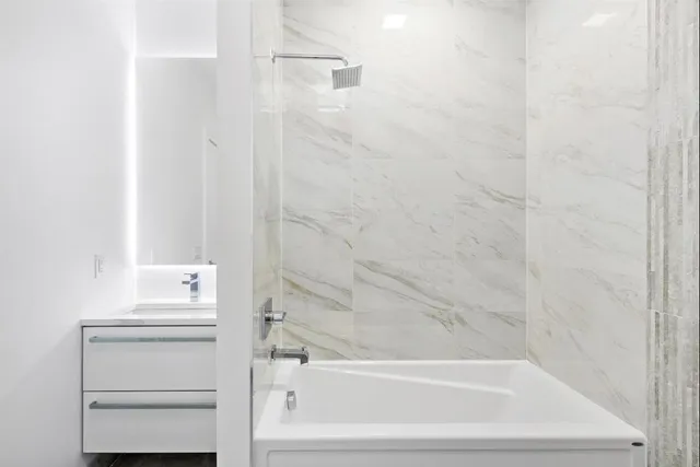 a bathroom with a bathtub