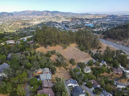 a view of a city with mountain