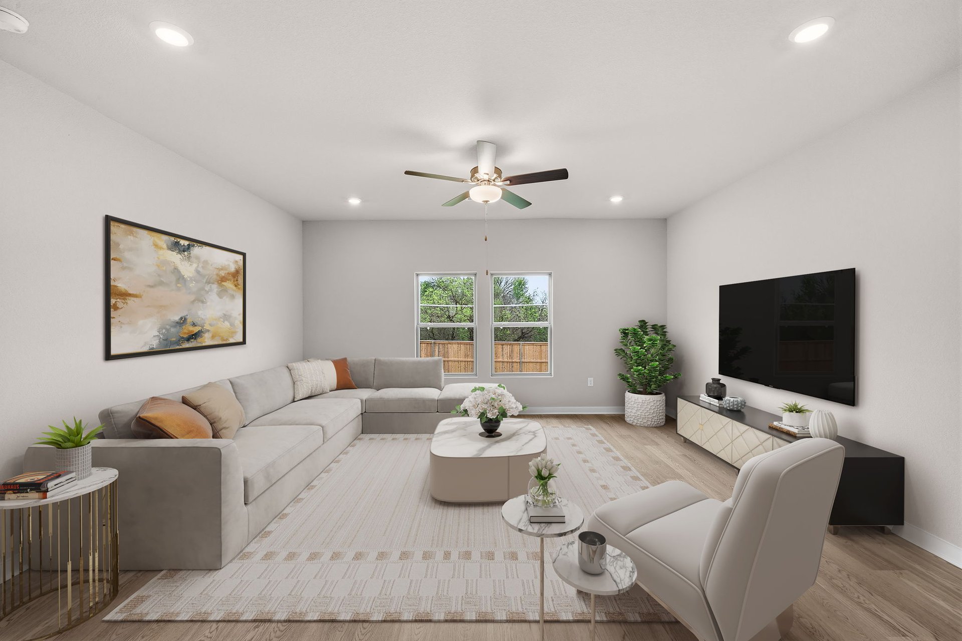 25517 Ashton Look Drive Elgin, TX 78621 - Photo 6 of 34 a living room with furniture a flat screen tv and a large window