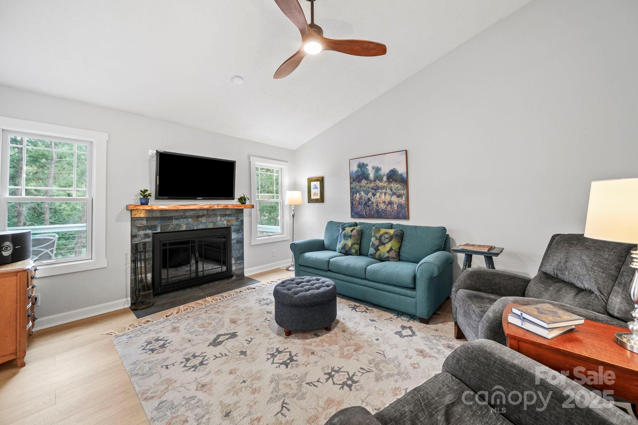 1215 Molokai Drive Fort Mill, SC 29708 - Photo 5 of 25 a living room with furniture a flat screen tv and a fireplace