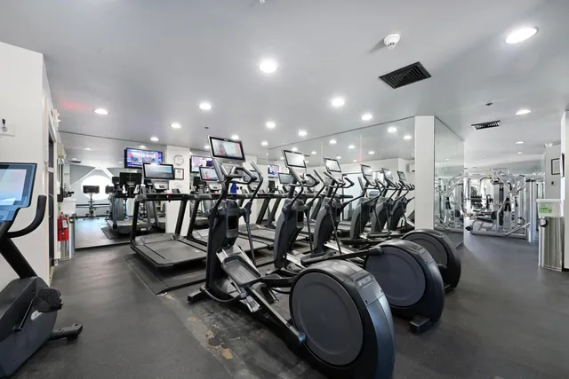 a view of a room with gym equipment