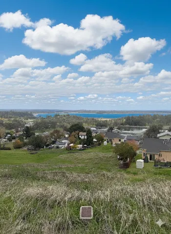 a view of a field with an trees