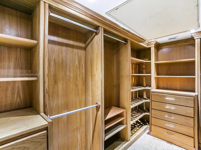 a view of walk in closet with empty racks