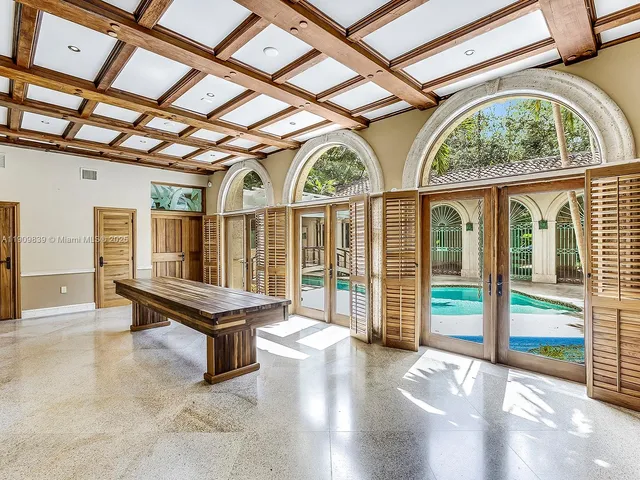 a view of an entryway with brick walls