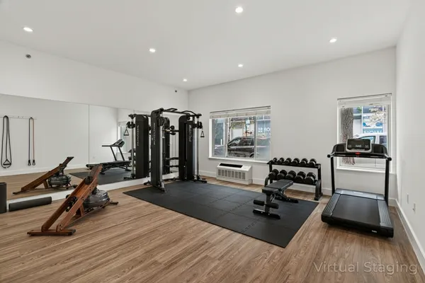 a view of a room with gym equipment