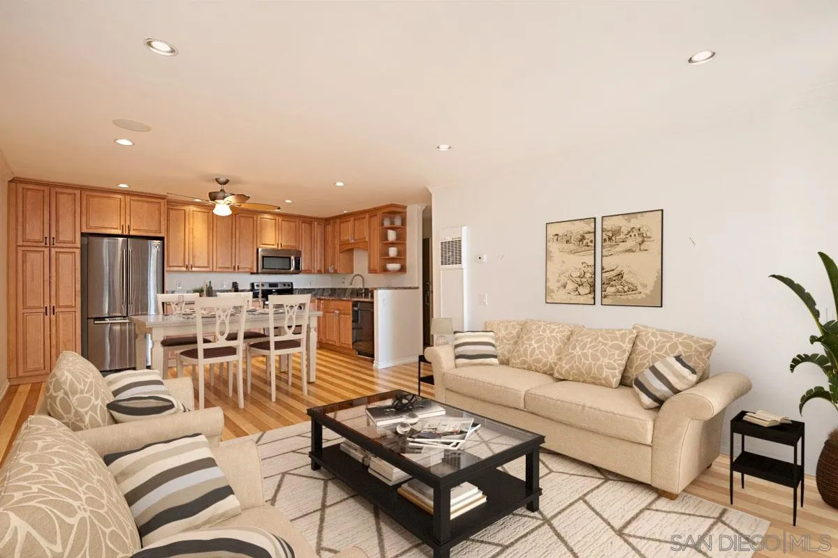 2510 Torrey Pines Road, Unit 408 La Jolla, CA 92037 - Photo 3 of 15 a living room with furniture and kitchen view