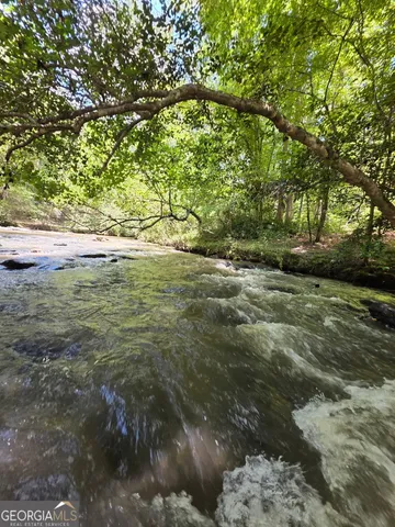 a view of a lake with green space