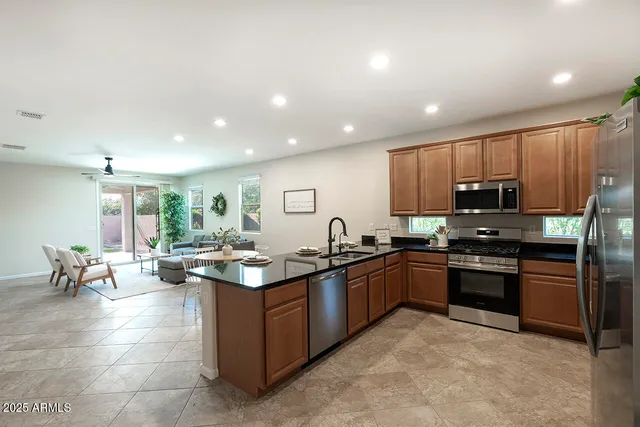 a kitchen with lots of counter top space