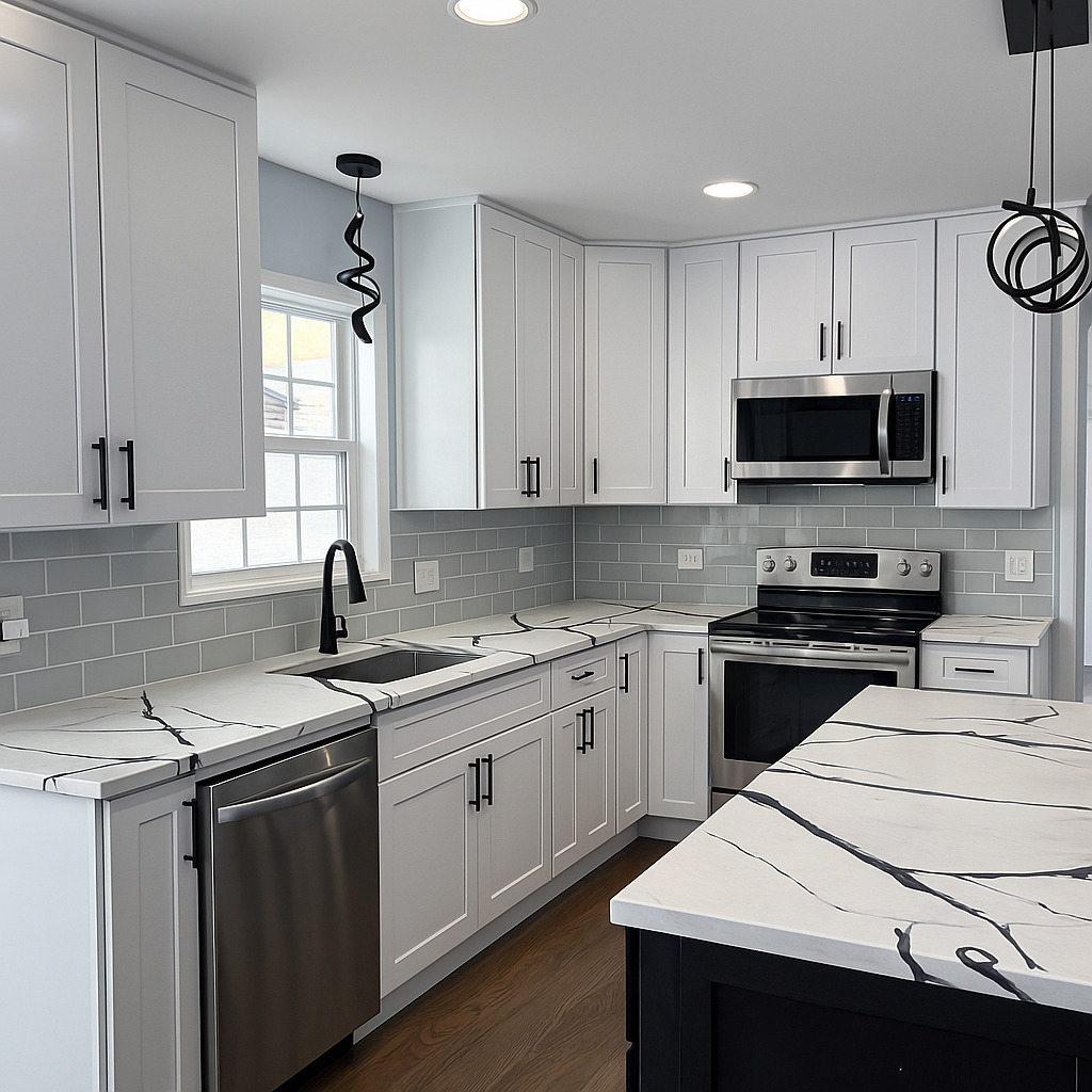 740 East 155th Street Phoenix, IL 60426 - Photo 5 of 18 a kitchen with a sink a stove a microwave and cabinets