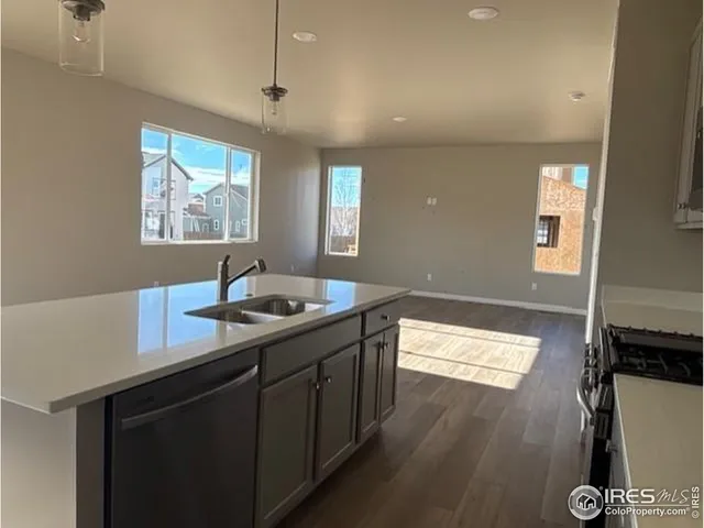 a kitchen with a sink appliances and a window