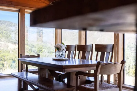 a view of a living room with a large window