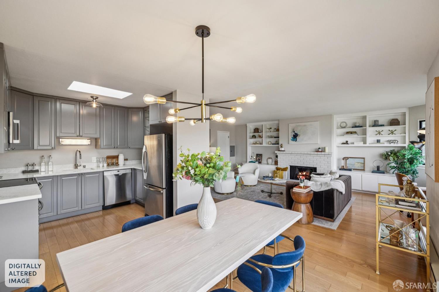 935 Filbert Street, Unit 3 San Francisco, CA 94133 - Photo 25 of 44 a view of a dining room and livingroom with furniture wooden floor a chandelier