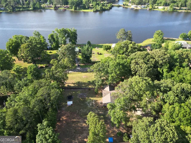 a view of swimming pool and trees in the background