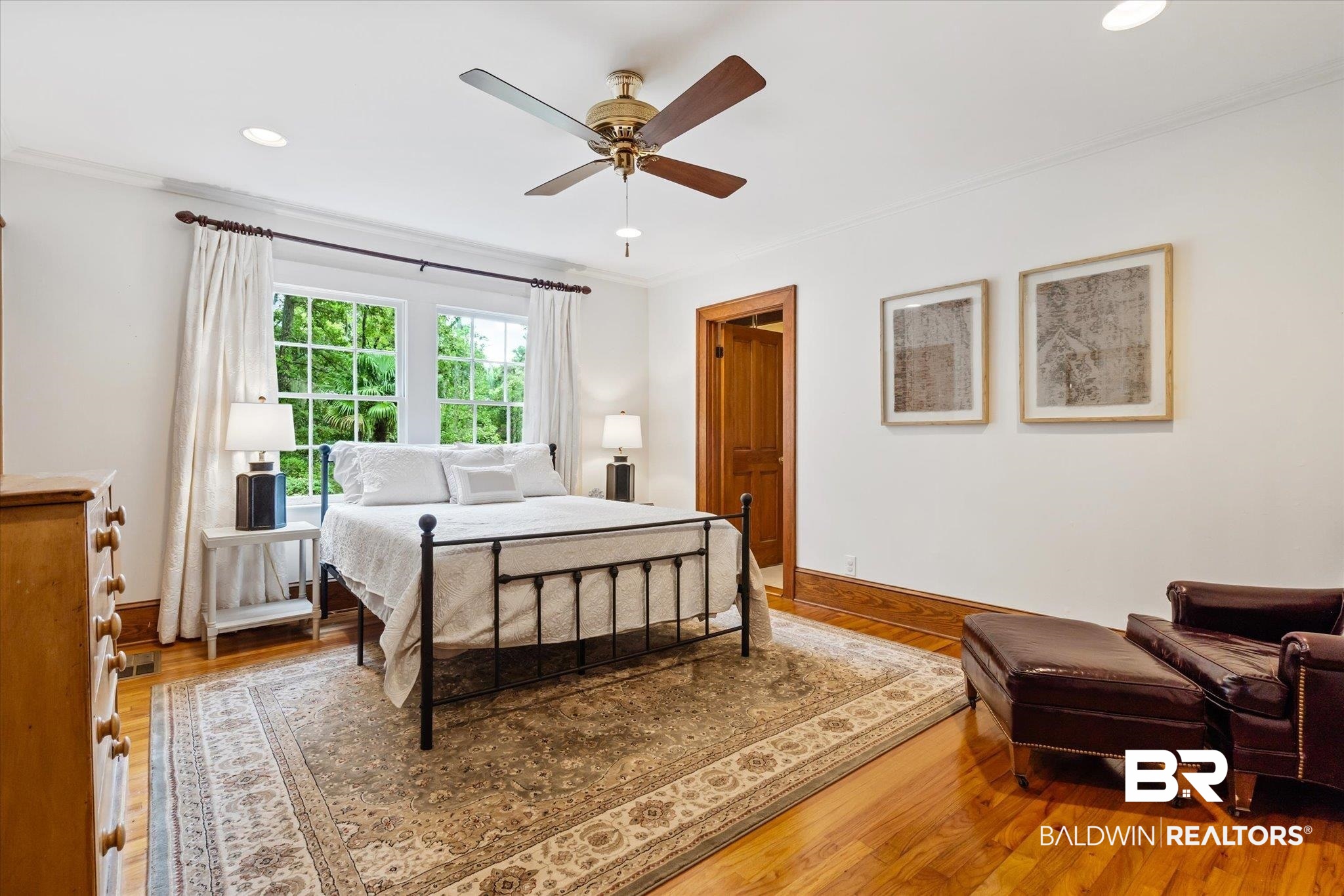2228 Riverside Drive Mobile, AL 36605 - Photo 27 of 51 Bedroom with ceiling fan, crown molding, and wood-type flooring