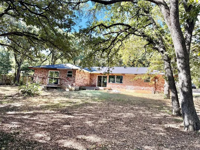 a tree in front of a white house