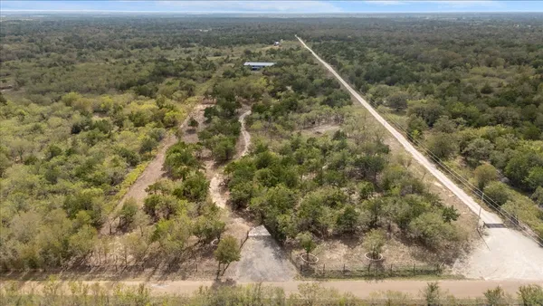 a view of dirt field with trees