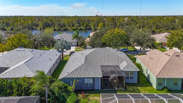 an aerial view of a house