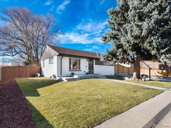 a view of a house with backyard and tree
