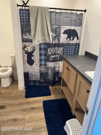 a living room with furniture and a rug