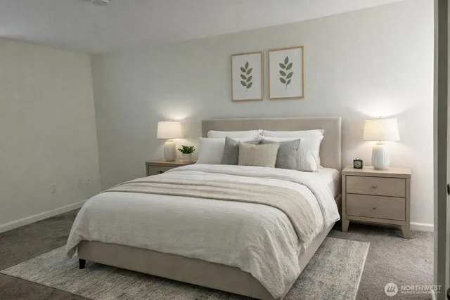 a view of a park with large trees